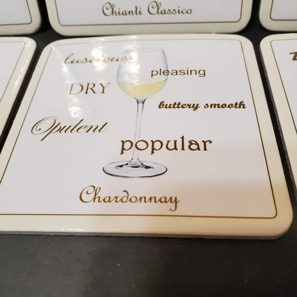 Wine Theme Coasters, Set of 6, Hardboard with Cork Back, Types of Wine - Picture 3 of 7